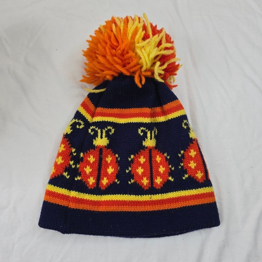 Aris vintage ski toboggan Lady bug with a pom pom